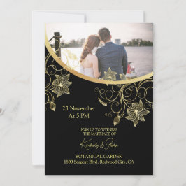 Flor De Oro En Invitación Negra