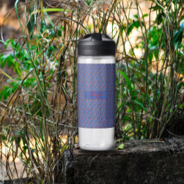 Flor de patrón azul botella de agua de amapola roj