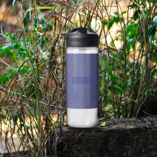 Flor de patrón azul botella de agua de amapola roj (Subido por el creador)