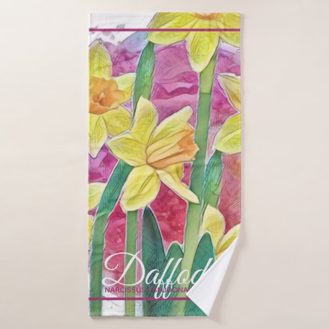 Flor de primavera amarillo Daffodil y rosa, amaril (Toalla de baño)