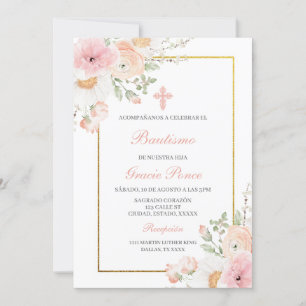 Flor de primavera Bautismo Invitación española