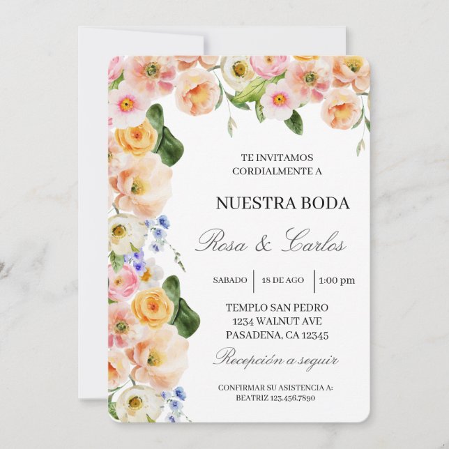 Flor de primavera Invitación a la boda española (Anverso)