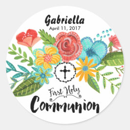 Flor de Primera Comunión | Pegatina Redonda