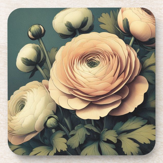 Flor de Ranunculin Art Deco Posavasos de plástico  (Frente)