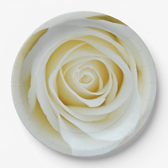 Flor de rosa blanca Plato de papel (Anverso)