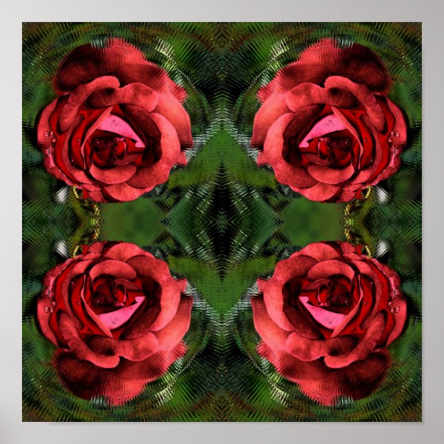Flor de Rosa Roja en Flor Arte Abstracto  (Frente)