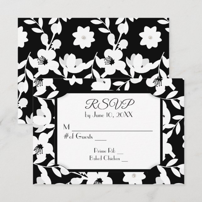Flor de RSVP en negro y blanco (Anverso / Reverso)