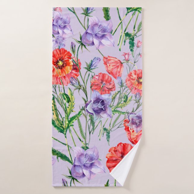 Flor de timbre azul, flor de timbre rosa y pop (Toalla de baño)