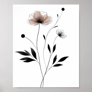 Flor de tinta minimalista abstracta arte floral en