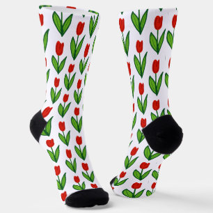 Flor de tulipán rojo floreciente calcetines femeni