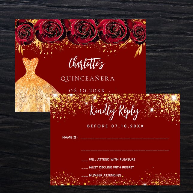 Flor de vestir rojo Quinceanera oro RSVP (Subido por el creador)