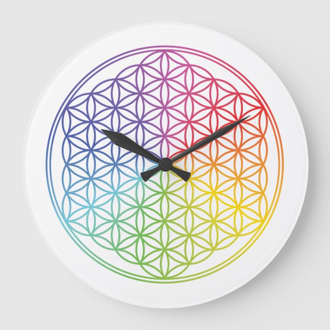 Flor de vida - arco iris - reloj de pared (Anverso)