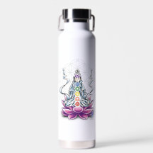 Flor de vida, chakra, diosa beber botella de agua