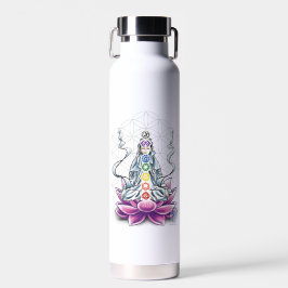 Flor de vida, chakra, diosa beber botella de agua
