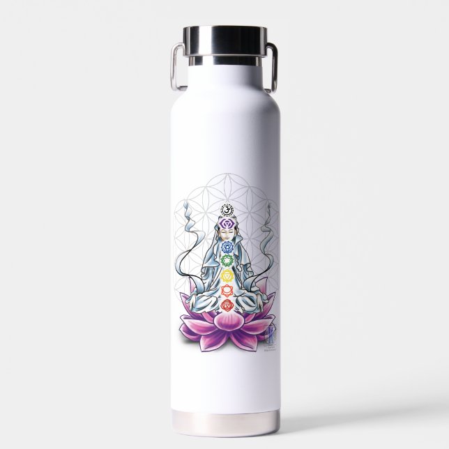 Flor de vida, chakra, diosa beber botella de agua (Delantero)