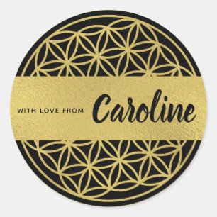 Flor de vida pegatinas personalizados oro y negro