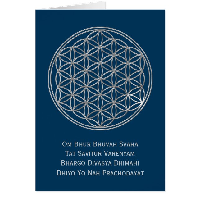 Flor De Vida Y GAYATRI MANTRA | plata, azul oscuro (Frente)