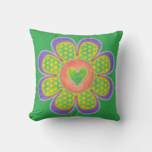 Flor del corazón Amarillo verde almohadas moradas