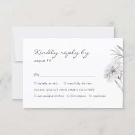 Flor dibujada a mano RSVP boda blanca y negra