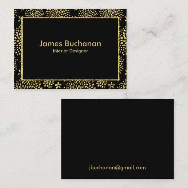 Flor dorada en tarjeta de visita negra (Anverso / Reverso)