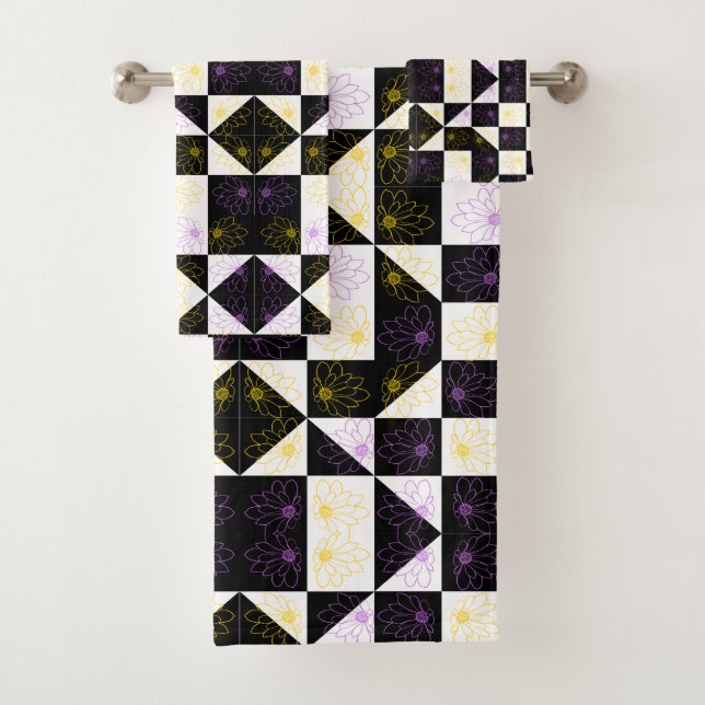 flor en patrón monocromo de chequeo estético (In situ)