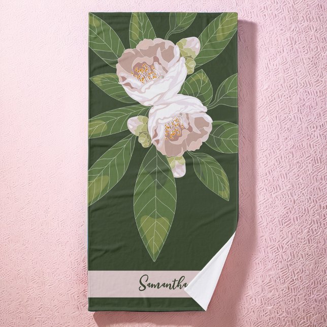 Flor exuberante y vegetación elegante (Lush Flower and Greenery Elegant Bath Towel)