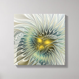 Flor Fantasía de Plata Dorada Arte Fractal abstrac