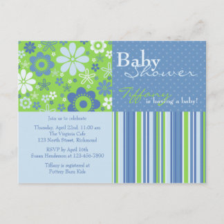 Flor Fizz Azul y Verde ・ Invitación Baby Shower