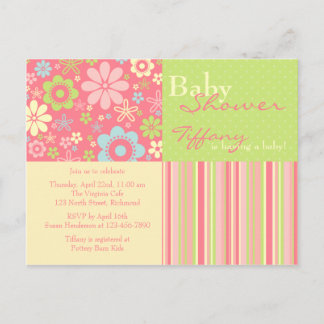 Flor Fizz Rosa y Verde ・ Invitación Baby Shower