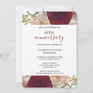flor floral 50 aniversario de la boda Invitación