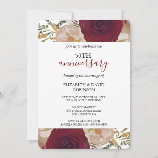 flor floral 50 aniversario de la boda Invitación
