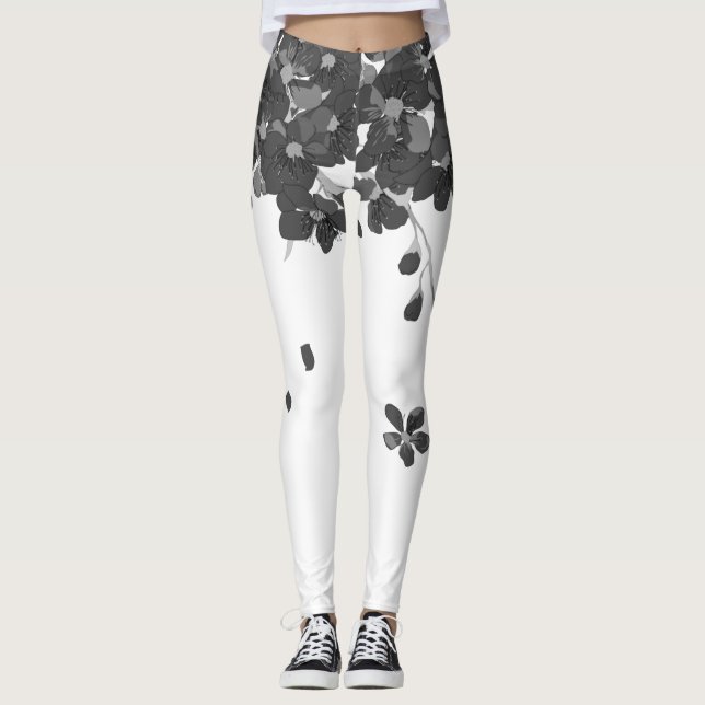 flor floral de otoño negra, esakura leggings (Anverso)