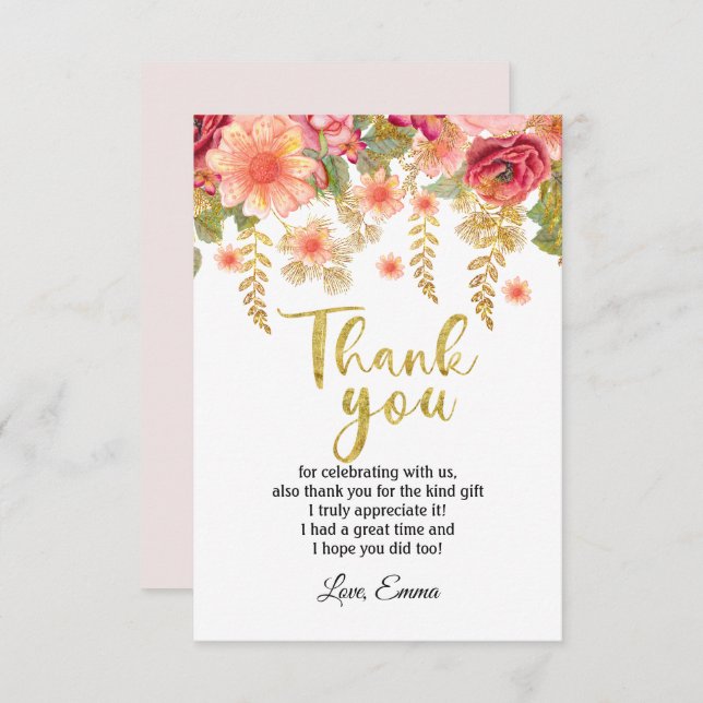 flor, floral tarjeta de agradecimiento (Anverso / Reverso)