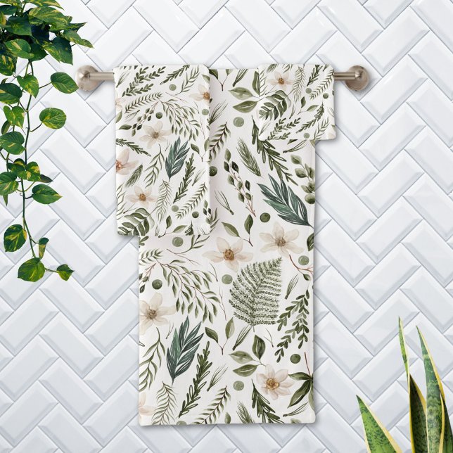 Flor Foliage acuarela Patrón floral sin foco (In situ Bathroom wall)