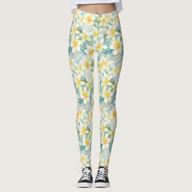 Flor Frangipani blanca Leggings todo-sobre-impresi (Anverso)