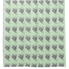 Flor Gris Sobre La Cortina De Ducha Verde