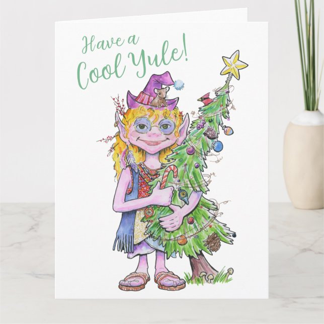 Flor, la tarjeta del elfo hippie que abraza árbole (Anverso)