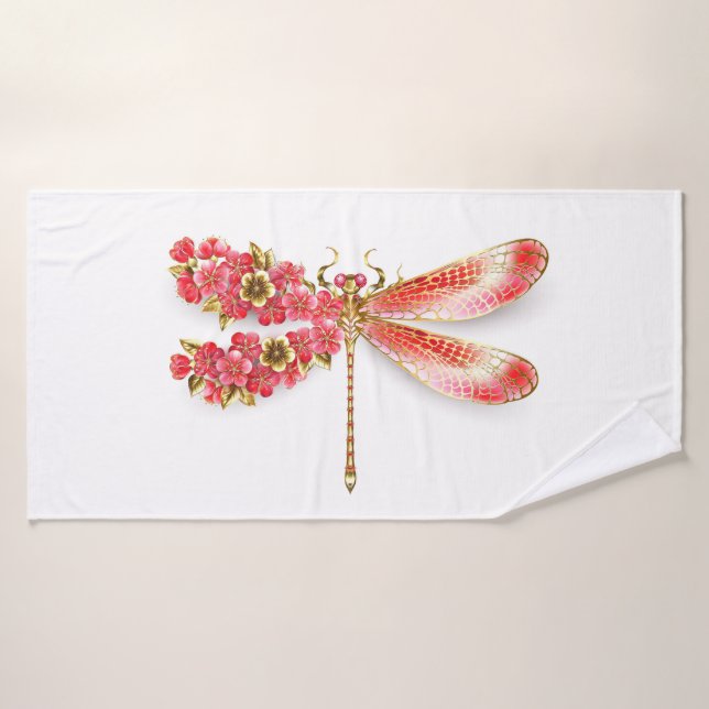 Flor libélula con sakura de joyas (Toalla de baño)