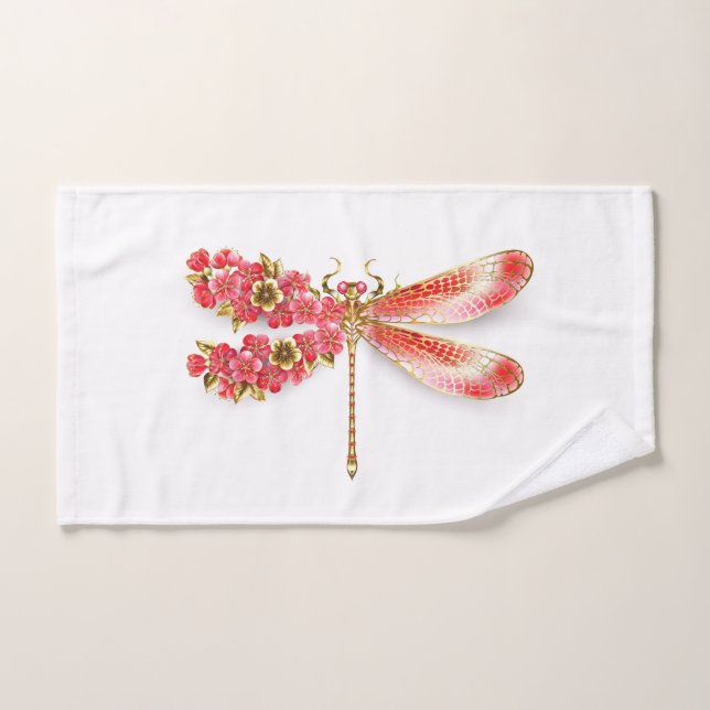 Flor libélula con sakura de joyas (Toalla de mano)