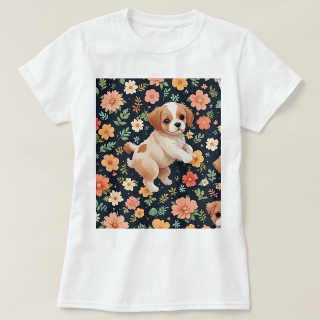 flor lindo perro de pie Mujeres camisetas (Diseño del anverso)