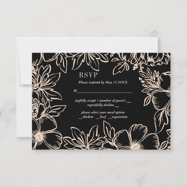 Flor marco wreath elegante boda negro RSVP (Anverso)