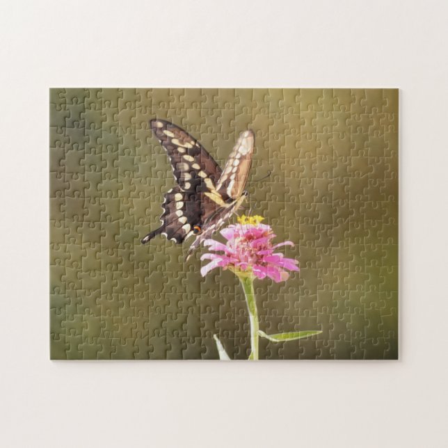 Flor Mariposa Amarilla y Negra Rompecabezas de la  (Horizontal)