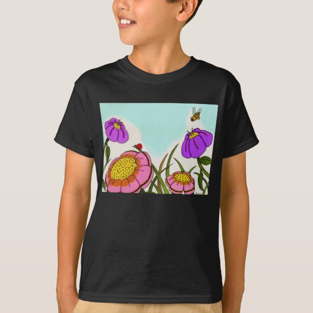Flor Meadow Niños Camiseta oscura (Anverso)