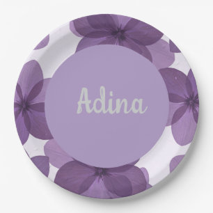 Flor morada Bas Mitzva Platos con nombre