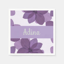 Flor morada Bas Mitzva servilleta con nombre