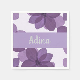 Flor morada Bas Mitzva servilleta con nombre