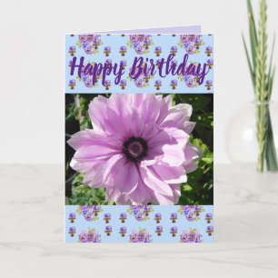 Flor morada Foto de cumpleaños feliz tarjeta de cu