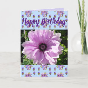 Flor morada Foto de cumpleaños feliz tarjeta de cu