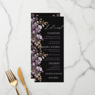 Flor morada y hoja de oro comamos el menú de la ma