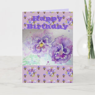 Flor morado Pansy acuarela Pintar tarjeta de arte